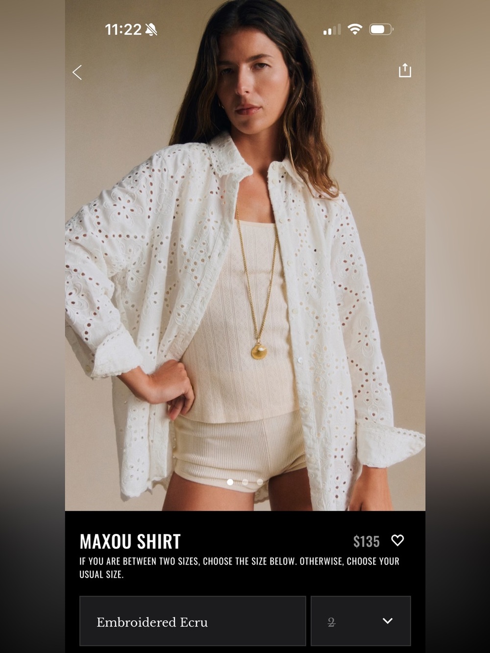Sezane Embroidered Ecru Button-Down Eyelet Shirt - Picture 2 of 2